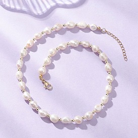 Ожерелья из натуральных пресноводных жемчужин, полированных с двух сторон, с синтетическими немагнитных гематита бисера, золотые