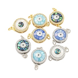 Rack Plating Brass Micro Pave Cubic Zirconia & Shell & Enamel Box Clasps, Cadmium Free & Lead Free, Long-Lasting Plated, Round