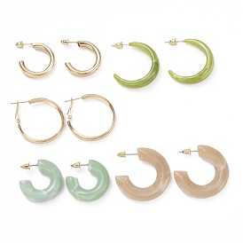 C-shape Stud Earrings, Resin Half Hoop Earrings, Open Hoop Earrings for Women, Glden