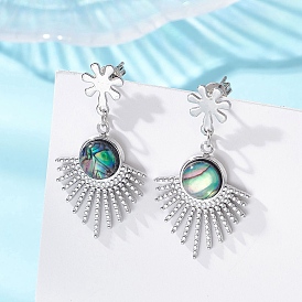 Серьги-гвоздики с подвесками из ракушек пауа, С 304 результатами из нержавеющей стали, вентилятор