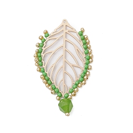 Glass Seed Beads Pendants, with Natural White Jade, Leaf