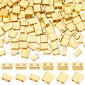 200 шт. 2 стили гальванизированные стеклянные бусины, 2-луночное, прямоугольные