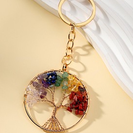 Tree of Life Colored Gravel Keychain Exquisite Metal Accessories Car Pendants Bag Accessories