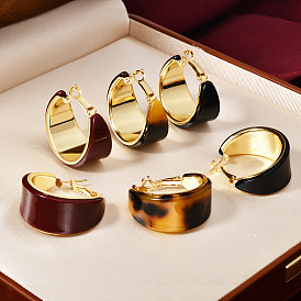 Серьги-кольца из латуни и акрила, c-образный, золотые