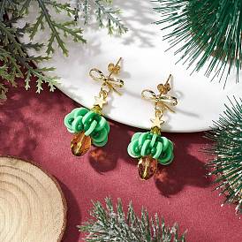 Серьги-гвоздики в форме латунного дерева, с полимерной глиной, стеклом и латунной фурнитурой