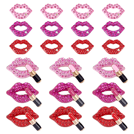 18Pcs Alloy Cabochons, with Rhinestone, Cadmium Free & Lead Free, Rose Gold, Lip & Lipstick