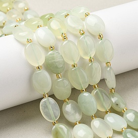 Natural New Jade Beads Strands, with Seed Beads, Flat Oval