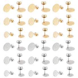 36шт 6 стили 304 фурнитура для сережек из нержавеющей стали, с уха орехов, текстурированный плоский круглый