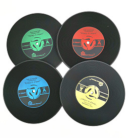 Round retro CD record coaster, creative gramophone soft insulation pad, nostalgic anti-scalding pad 
