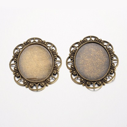 Oval Tibetan Style Alloy Cabochon Settings, Cadmium Free & Lead Free, Tray: 40x30mm, 56x46x2mm, Hole: 5x4mm, about 105pcs/1000g