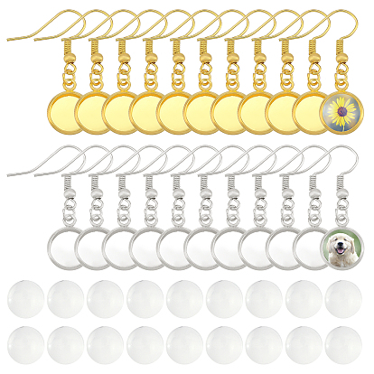 Kit para hacer aretes colgantes redondos y planos diy, incluyendo ganchos colgantes de hierro para pendientes con engastes de cabujón, Cabochons de cristal transparente