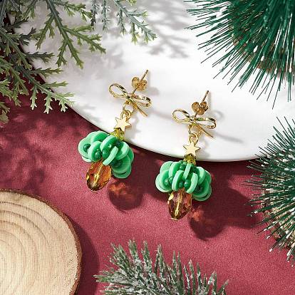 Серьги-гвоздики в форме латунного дерева, с полимерной глиной, стеклом и латунной фурнитурой