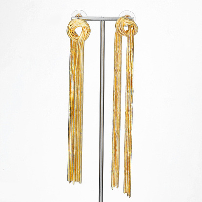 Brass Dangle Stud Earrings, Chains Tassel Earrings