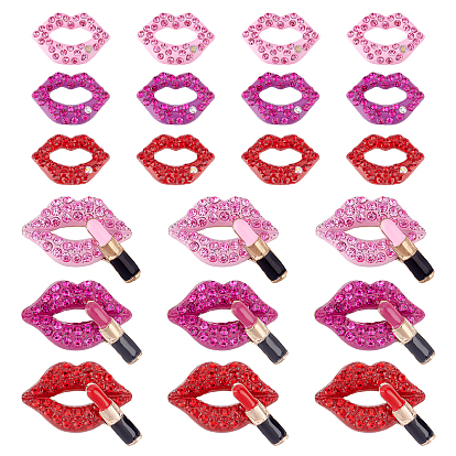 18Pcs Alloy Cabochons, with Rhinestone, Cadmium Free & Lead Free, Rose Gold, Lip & Lipstick