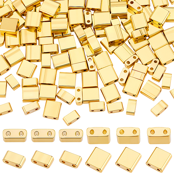 200Pcs 2 Styles Electroplate Glass Seed Beads, 2-Hole, Rectangle