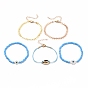 Bracelets Sets, Including Brass Cobs Chain Bracelets, Glass Seed Stretch Bracelets, with Evil Eye Natural Shell Beads, Waxed Polyester Cord and 304 Stainless Steel Lobster Claw Clasps