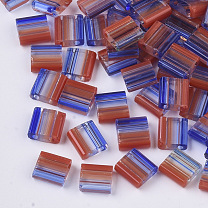 2-Hole Glass Seed Beads, Striped Seed Beads, Transparent Colours, Two Tone, Square