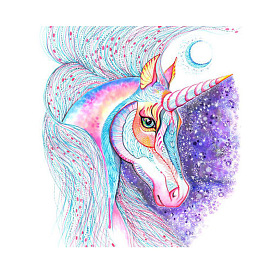 DIY Sqaure with Unicorn Pattern 5D Diamond Painting Kits, Including Waterproof Painting Canvas, Rhinestones, Diamond Sticky Pen, Plastic Tray Plate and Glue Clay