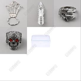 Pulsera con calavera de diamantes de imitación de Siam, cúpula ancha, garra de águila y garra en la punta de la uña, y anillo de mano completo con esqueleto., conjunto de joyas de aleación punk para hombres y mujeres