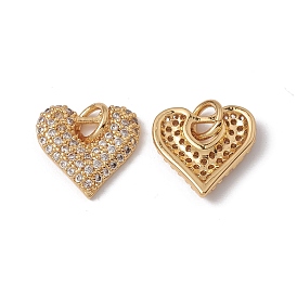 Rack Plating Brass Charms, with Cubic Zirconia & Jump Ring, Heart Charm, Cadmium Free & Lead Free, Long-Lasting Plated