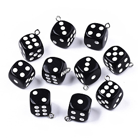 Opaque Epoxy Resin Pendants, with Platinum Plated Iron Loop, Dice