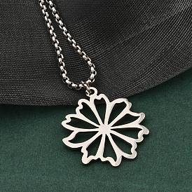 201 Stainless Steel Laser Cut Daisy Flower Pendant Box Chain Necklaces for Women