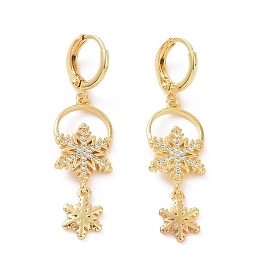 Clear Cubic Zirconia Snowflake Dangle Hoop Earrings, Brass Jewelry for Women