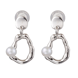 Natural Pearl Ear Studs, with Sterling Silver Findings, Oval, with Sterling Silver