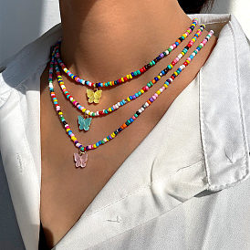 Bohemian Colorful Beaded Necklace with Cute Resin Insect Pendant Handmade Collarbone Chain