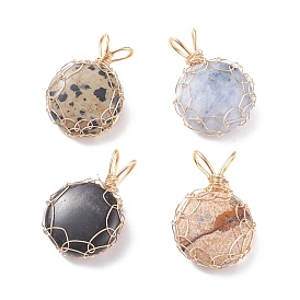 Pendentifs en pierre naturelle, avec du vrai fil de cuivre plaqué or 18k enroulé, demi-tour