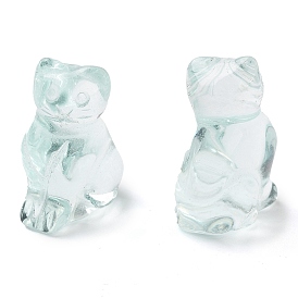 Glass Carved Cat Figurines, for Home Office Desktop Decoration