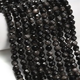 Бусы из натурального серебра обсидиан, рондель, граненые