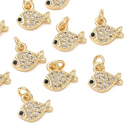 SHEGRACE Brass Micro Pave Cubic Zirconia Pendants, Fish Charms, Cadmium Free & Nickel Free & Lead Free, Clear