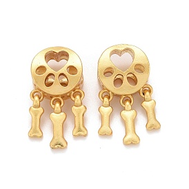 Alloy European Dangle Charms, Large Hole Pendants, Long-Lasting Plated, Cadmium Free & Lead Free, Flat Round with Paw & Bone