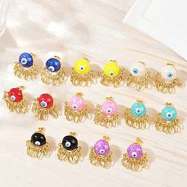 Серьги-гвоздики с эмалью от сглаза из латуни, реальный 18 k позолоченный