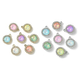 UV Plating Alloy with Mixed Color Glass Rhinestone Pendants, Flat Round