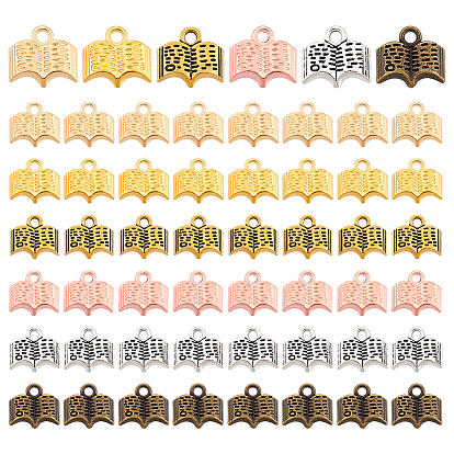 120Pcs 6 Styles Tibetan Style Alloy Pendants, Book Charms