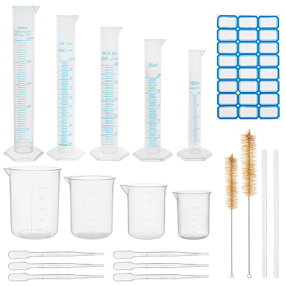 Measuring Cylinder Tools Sets, with Plastic Measuring Cylinder & Cup, Glass Stirring Rod, Pig Hair Test Tube Brush, Plastic Pipettes, Sticker Labels