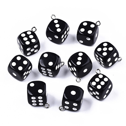 Opaque Epoxy Resin Pendants, with Platinum Plated Iron Loop, Dice