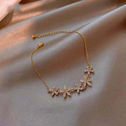 Minimalist Floral & Star Charm Adjustable Gold Bracelet with Crystals for Women