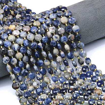Природный содалит бисер нитей, граненый шестиугольный разрез, плоско-круглые, с бисером
