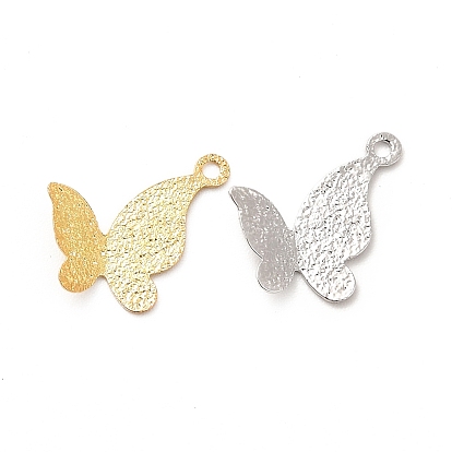 Rack Plating Brass Pendants, Long-Lasting Plated, Textured, Butterfly Charm