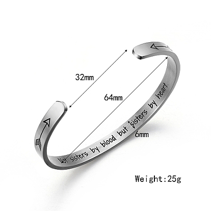 Stainless Steel Cuff Bangle for Women, Arrow with Word Pattern