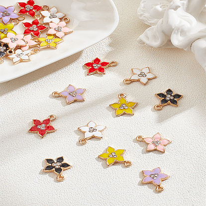 24 piezas 6 colgantes de esmalte de aleación de flores de colores, con diamante de imitación, la luz de oro