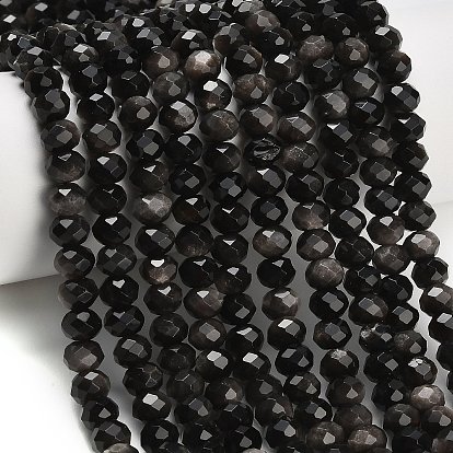 Бусы из натурального серебра обсидиан, рондель, граненые