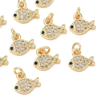SHEGRACE Brass Micro Pave Cubic Zirconia Pendants, Fish Charms, Cadmium Free & Nickel Free & Lead Free, Clear