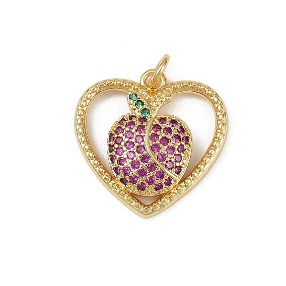 Латунные микро проложить кубического циркония подвески, сердце с яблочными подвесками, с целью перехода в кольце, без кадмия и без свинца, стойки покрытие, долговечный