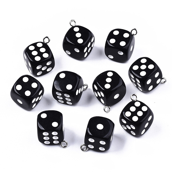 Opaque Epoxy Resin Pendants, with Platinum Plated Iron Loop, Dice