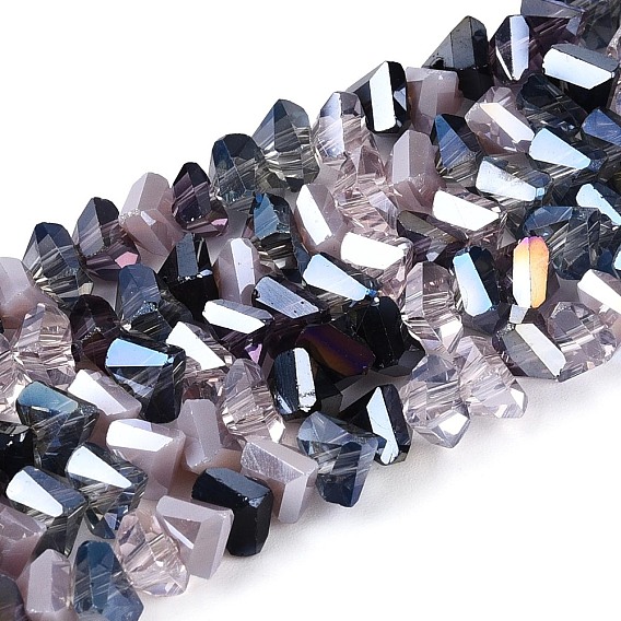 Стеклянные бусины с гальваническим покрытием , треугольные, граненые