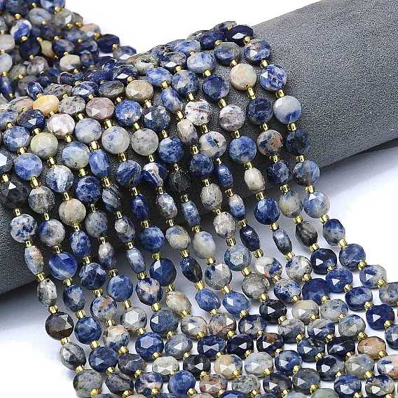Природный содалит бисер нитей, граненый шестиугольный разрез, плоско-круглые, с бисером